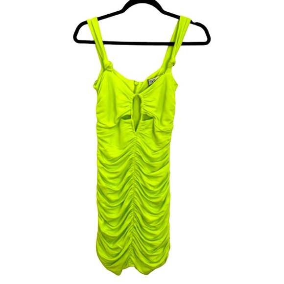 Zara Neon Rushed Cutout Mini Dress NWT - Picture 2 of 7